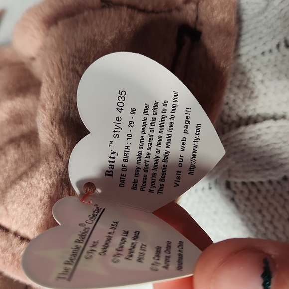 🕸Vintage Ty Beanie Baby Original Batty The Bat P.V.C. Pellets 1996 - Picture 8 of 9